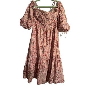 Love The Label M Paisley Puff Sleeve Off Shoulder Maxi Dress Boho Cottagecore